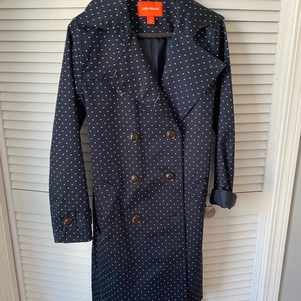 Joe Fresh Dark Blue Polka Dot Trench Coat